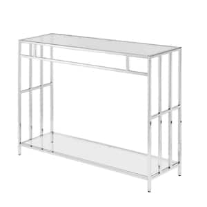 Mission 42 in. Glass and Chrome Rectangle Glass Console Table with Shelf