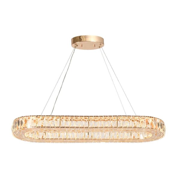 LNC Brusmogan 1-Light dimmable Integrated LED Plating Rose Gold Rectangle Chandelier with Crystals
