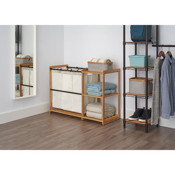 3-Bag Bamboo Laundry Station with Bronze Poles