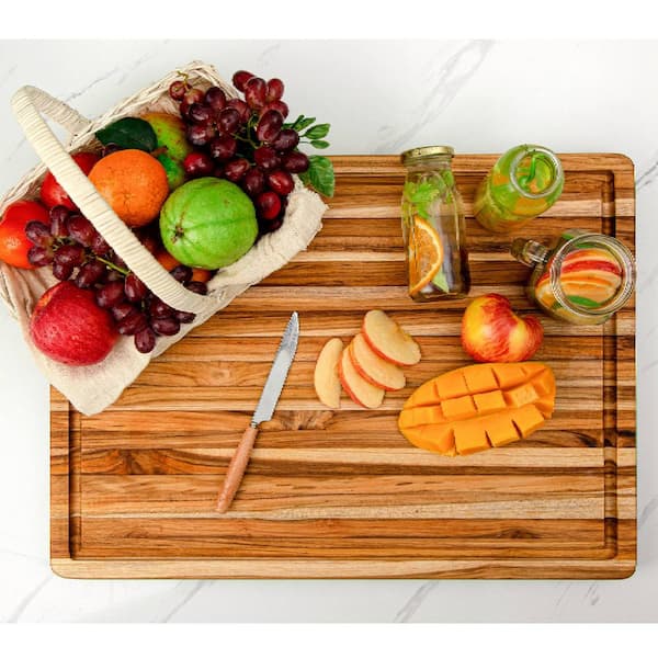 Retrok Wood Cutting Board Acacia Wood Charcuterie Board with Handle Portable Dinner Plate Serving Tray Kitchen Chopping Board for Meat Bread