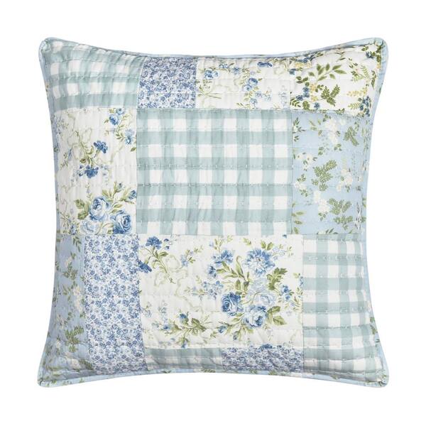 Unbranded Kara Blue Floral Cotton Euro Quilted Sham 26 in. L X 26 In. W