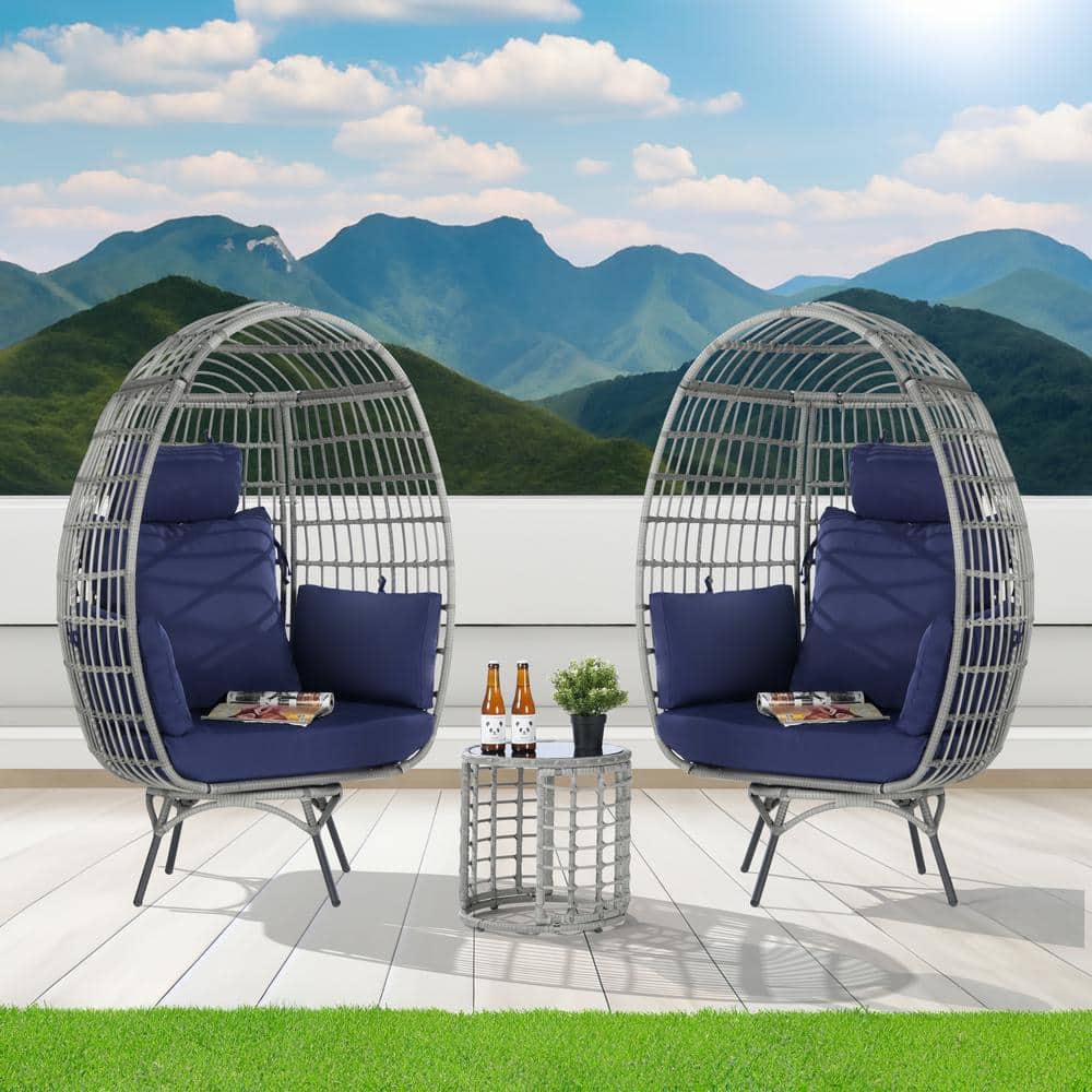 3-Piece Patio Wicker Swivel Outdoor Bistro Set with Side Table, Oversized E