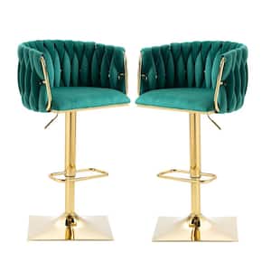 41 in. Emerald Velvet Seat High Back Metal Frame Adjustable Hight Cushioned Bar Stool (Set of 2)