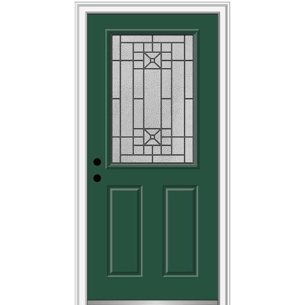 MMI Door 32 in. x 80 in. Courtyard Right-Hand 1/2-Lite Decorative Painted Fiberglass Smooth Prehung Front Door, 4-9/16 in. Frame