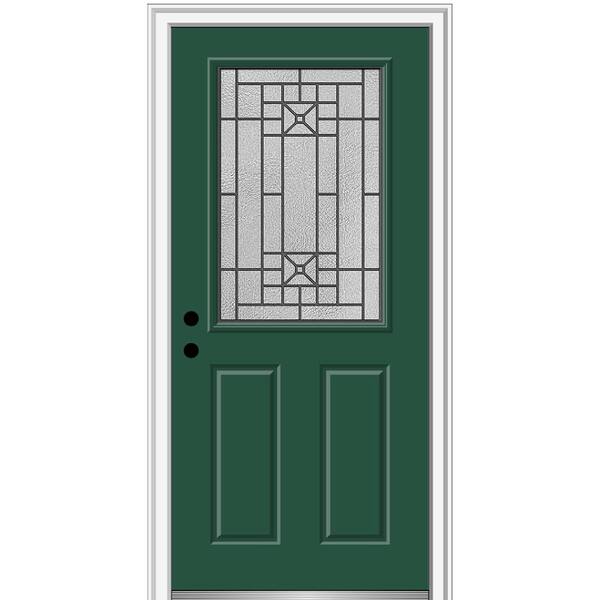 MMI Door 32 in. x 80 in. Courtyard Right-Hand 1/2-Lite Decorative Painted Fiberglass Smooth Prehung Front Door, 4-9/16 in. Frame