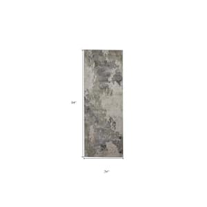 2 X 8 Gray and Ivory Abstract Runner Rug