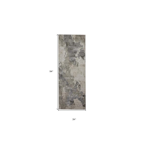 2 X 8 Gray and Ivory Abstract Runner Rug