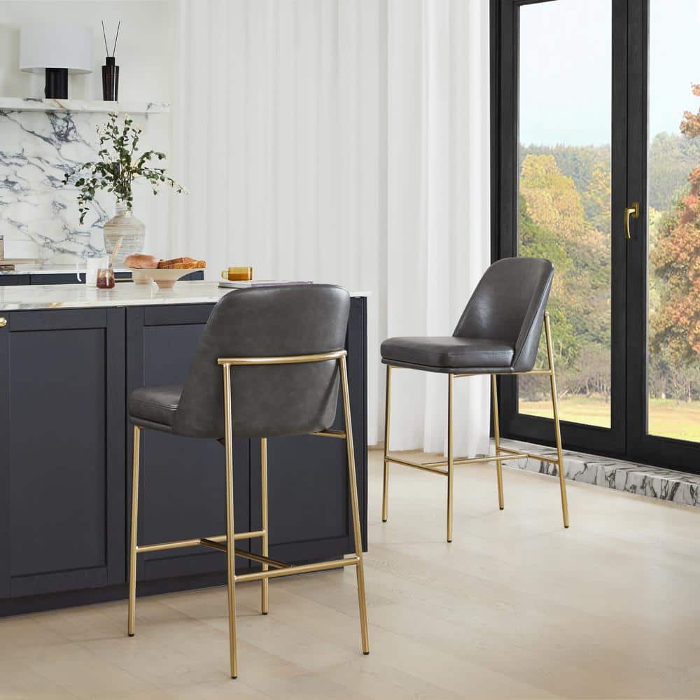 Spruce & Spring Monae 27 in. Gray High Back Wood Counter Stool with ...