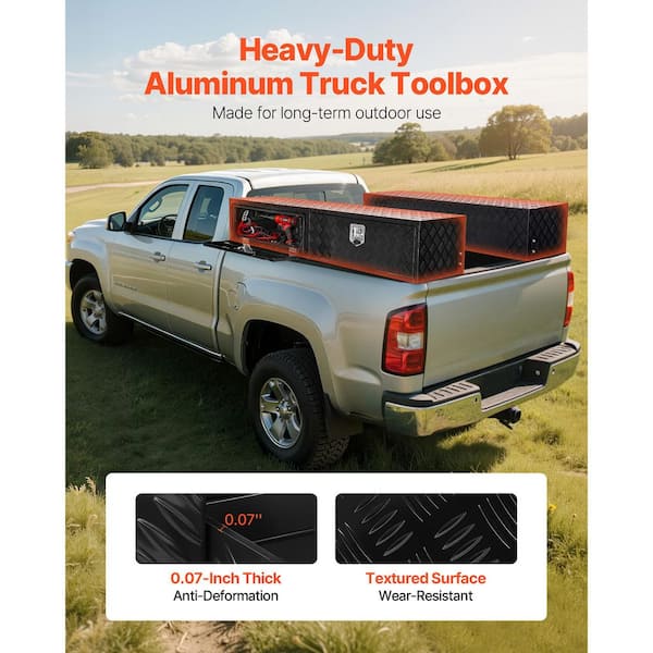 Top Mount Truck Tool Box in Aluminum, 72 in., Heavy Duty Lockable Storage Box with Dual Doors and Latch, in Black Tread