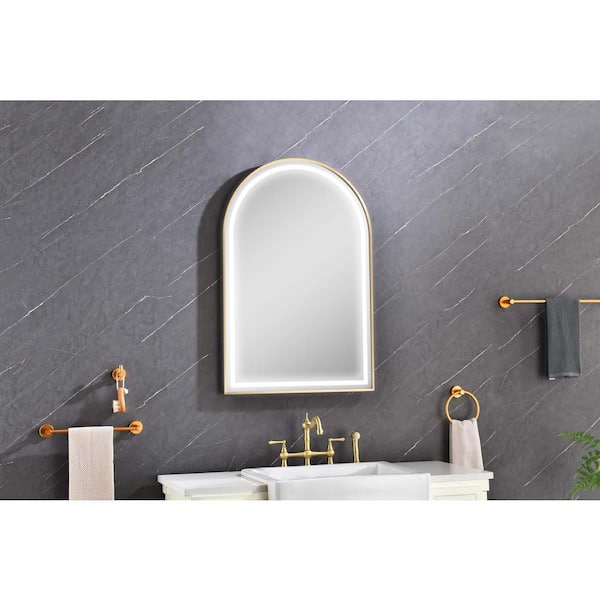 39 in. W x 26 in. H Arched Brushed Gold Framed LED Mirror Anti-Fog Dimmable  Wall Mount Bathroom Vanity Mirror wq-920 - The Home Depot