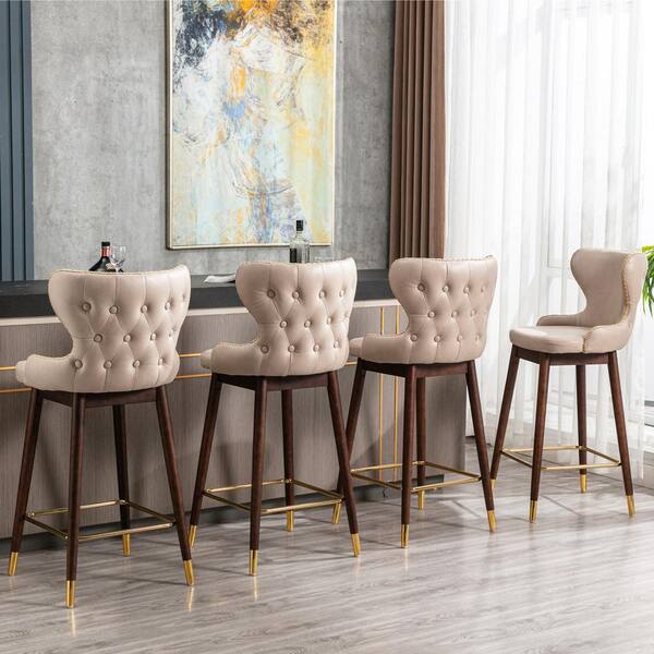 DKLGG Upholstered Counter Height Bar Stools Set of 2, 29.9'' Leathaire  Fabric Bar Height Chairs, Tufted Gold Nailhead Trim Kitchen Stool with Wood 