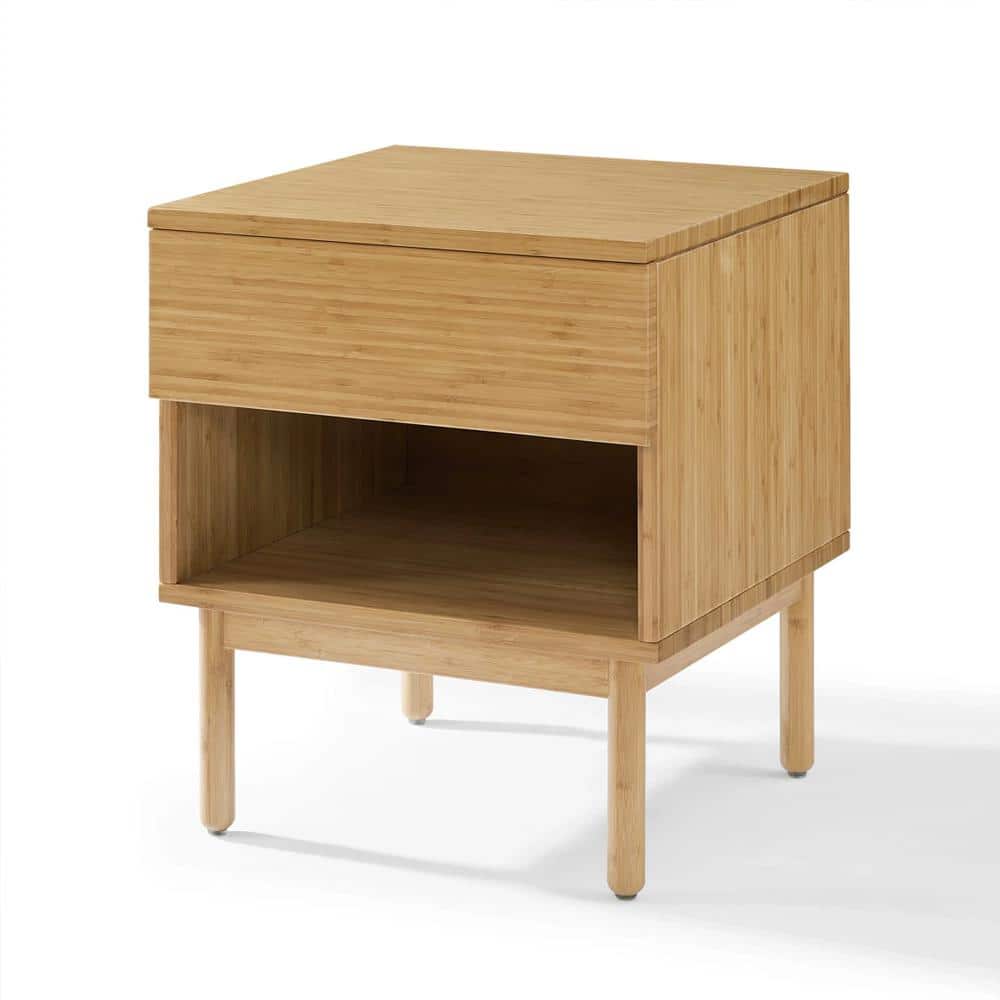 Caramelized Bamboo 1-Drawer Nightstand with Open Shelf