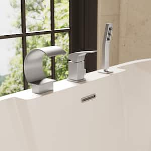 Bathtub Faucet Single-Handle Deck Mount Roman Tub Faucet with Handheld in Brushed Nickel Valve Included