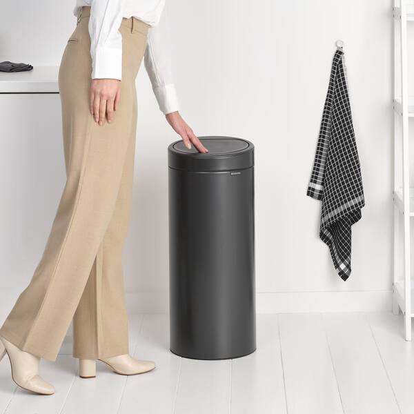 Brabantia 8 gal. Confident Gray Touch Top Metal Trash Can