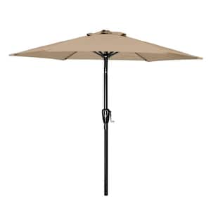 7.5 ft. Stainless Steel Crank Market Patio Umbrella in Tan with Button Tilt and 6 Sturdy Ribs