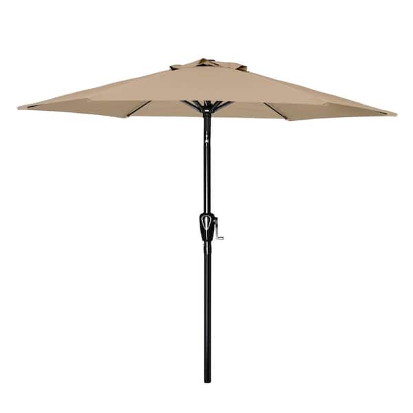 Unbranded 7.5 ft. Stainless Steel Crank Market Patio Umbrella in Tan with Button Tilt and 6 Sturdy Ribs