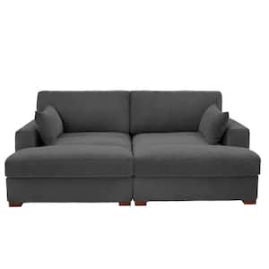 83.9 in. Modern Square Arm Corduroy Fabric Upholstered Sectional Sofa in. Gray With Two Pillows And Wood Leg