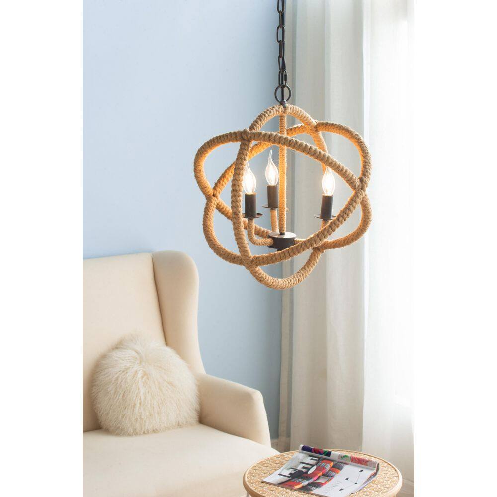Vintage Series 3-Light Beige Brown Rope Wrapped Globe Chandelier Rustic Orb Chandelier for Dining Room(No Bulbs) price history on PriceWatchPro