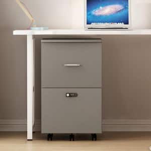2-Drawer White Gray Wood 16.9 in. W Vertical File Cabinet with Lock, Office Storage Cabinet Printer Stand