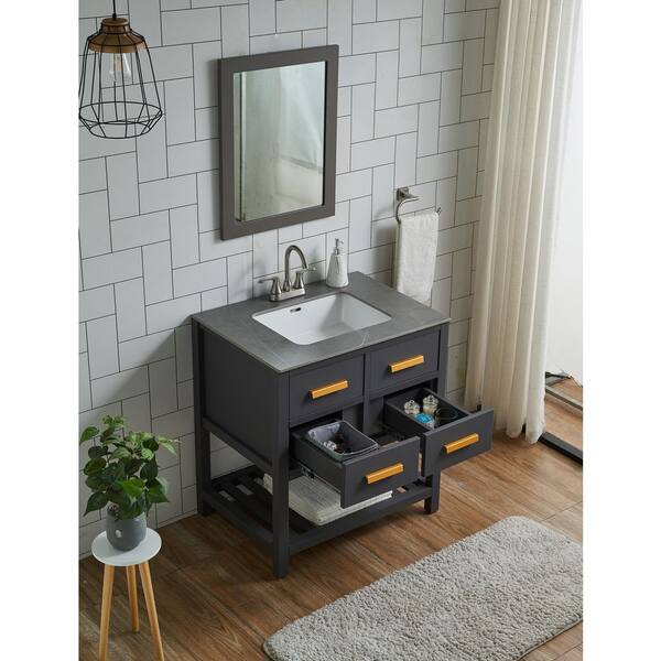 Belvedere Grey 30-inch Bathroom Vanity with Marble Top - Bed Bath