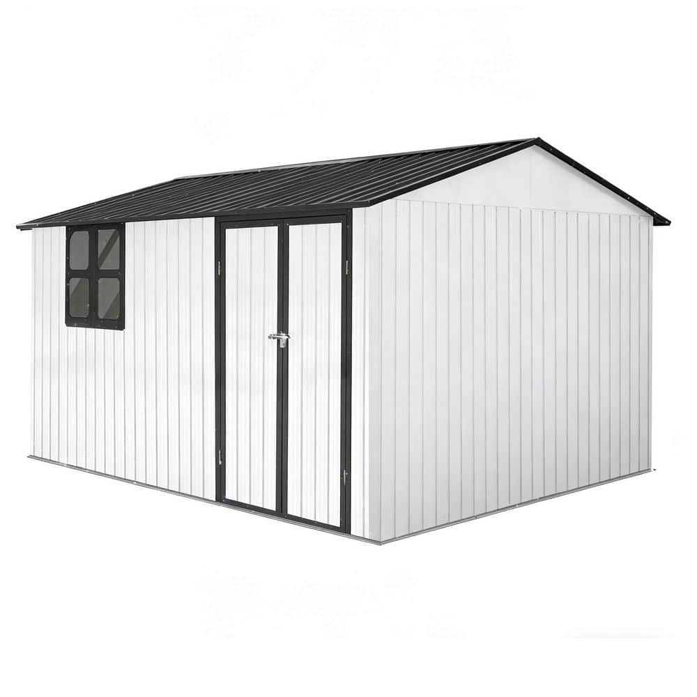 10 ft. W x 12 ft. D Metal Garden Shed with Windows, Outdoor Storage Sheds, Beige and White (120 sq. ft. ) price history on PriceWatchPro