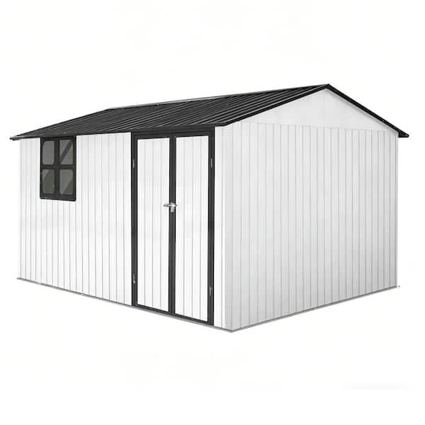 10 ft. W x 12 ft. D Metal Garden Shed with Windows, Outdoor Storage Sheds, Beige and White (120 sq. ft. )