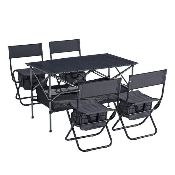 Otryad Set of 5, Folding Outdoor Table and Chair Set for Indoor, Outdoor Camping, Picnics, Beach, Backyard