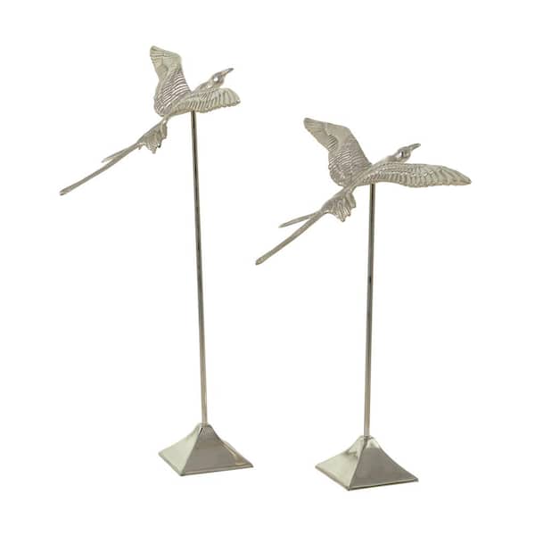 Litton Lane Silver Aluminum Bird Sculpture (Set of 2)