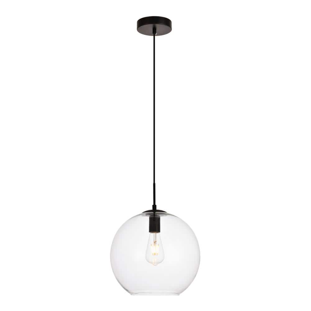 Timeless Home 11.8 in. 1-Light Black and Clear Pendant Light, Bulbs Not Inc