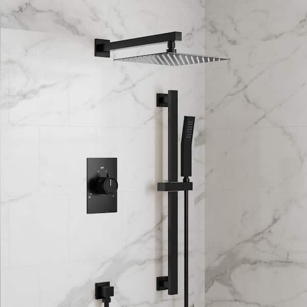 ClassicRain Dual 2-Spray Wall Mount 10 in. Fixed and Handheld Shower Head 2.5 GPM in Matte Black Valve Included