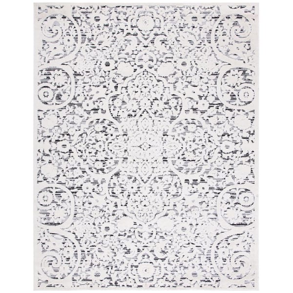 SAFAVIEH Cabana Ivory/Gray 8 ft. x 10 ft. Medallion Striped Indoor/Outdoor Patio  Area Rug