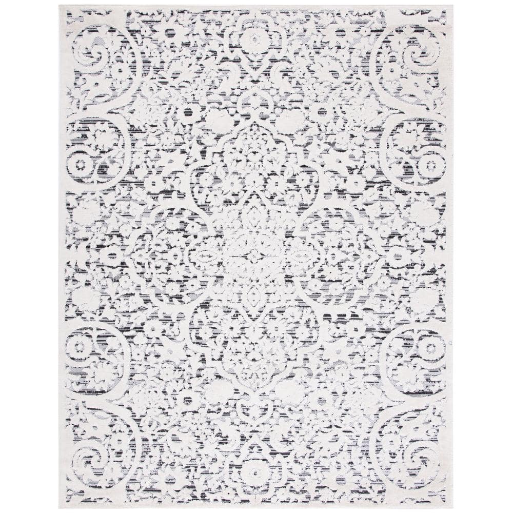 Cabana Floral Ivory & Grey Easy-Care Outdoor Rug - 54"x16"