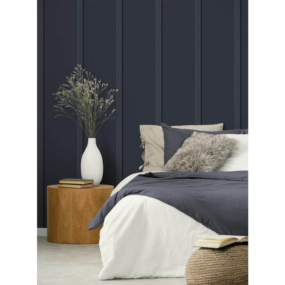 Dark Blue Faux Board and Batten Pre-pasted Wallpaper