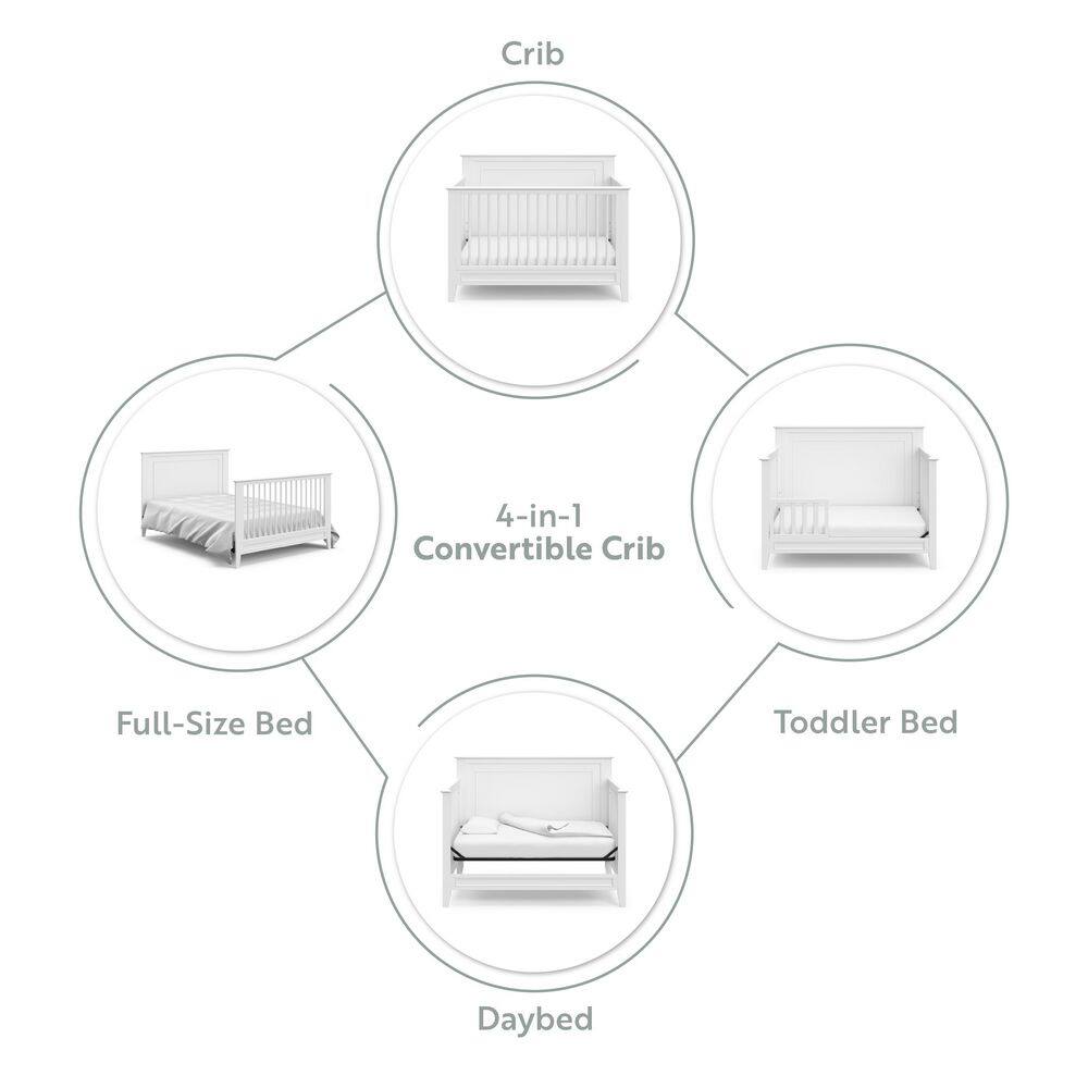 White 5-in-1 Convertible Crib with Mattress Protector