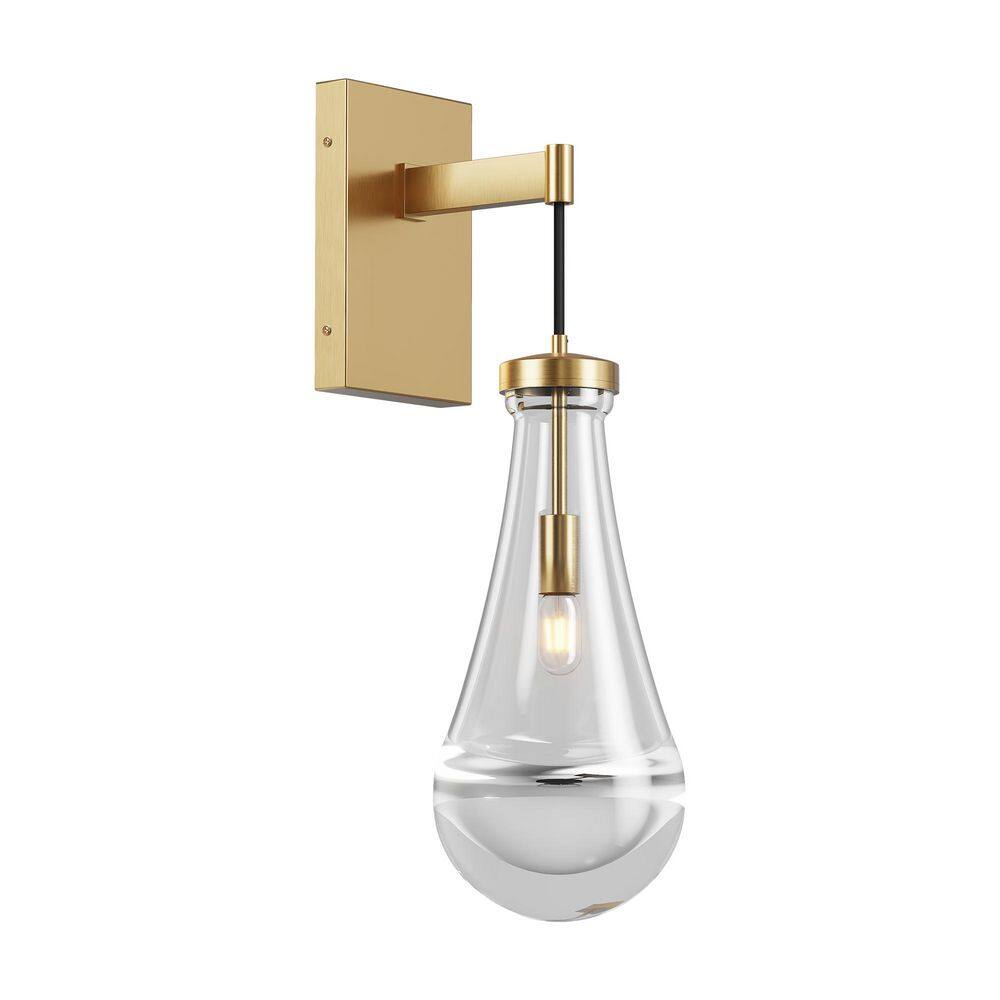 5 in. 1-Light Gold Modern Wall Sconce Hardwired Wall Light with Clear Raindrop-shaped Glass Shade (1-Pack) price history on PriceWatchPro
