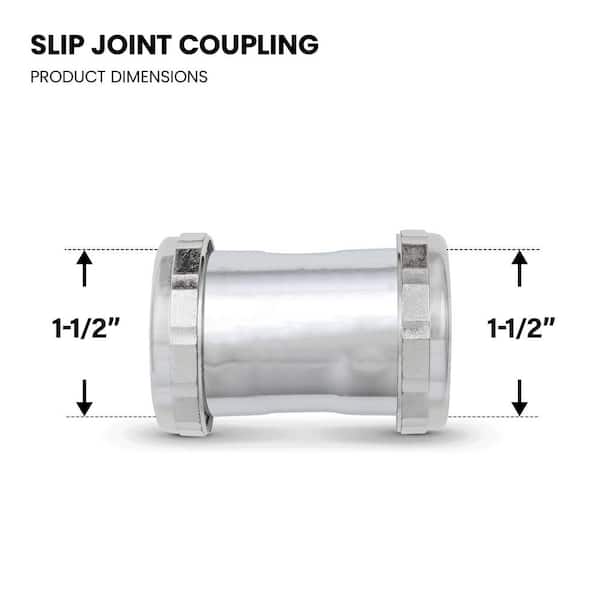 EZ-FLO 1-1/2 Inch Steel Coupling - Chrome Slip Joint Fitting For Tubular Drain Connections
