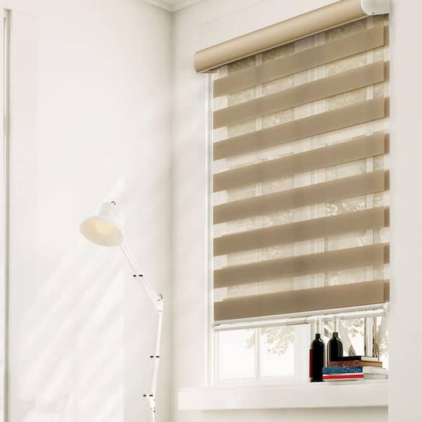 Chicology 69 in. W x 72 in. L Striped Mocha Zebra Horizontal Roller Shade