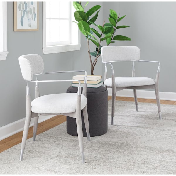 Savannah Light Grey Fabric, Grey Brushed Wood and Silver Metal Arm Chair (Set of 2)