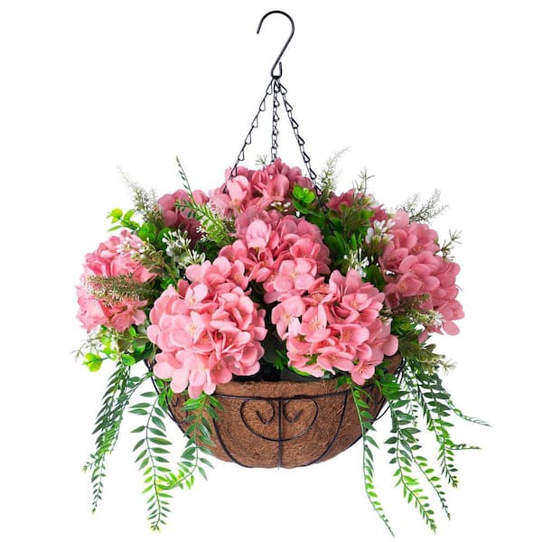21.3 in. Purple Outdoor Artificial Hydrangea Flower in Basket