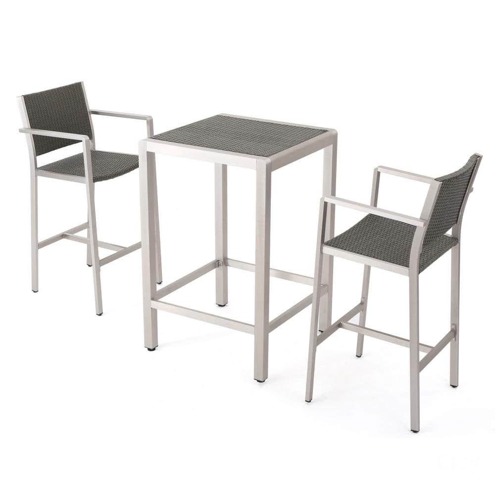 Gray 3-Piece Faux Rattan Square Outdoor Bar Height Bistro Set price history on PriceWatchPro