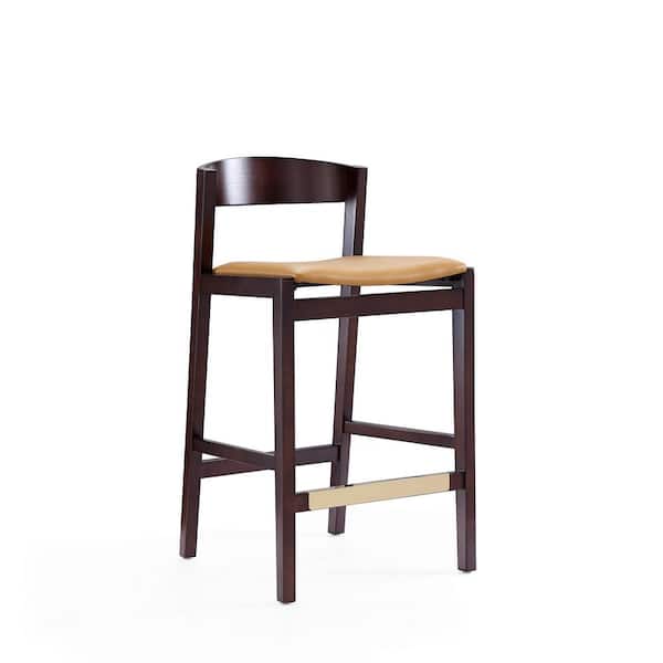 Manhattan Comfort Klismos 36.75 in. Camel and Dark Walnut Low Back Beech Wood Counter Height Bar Stool