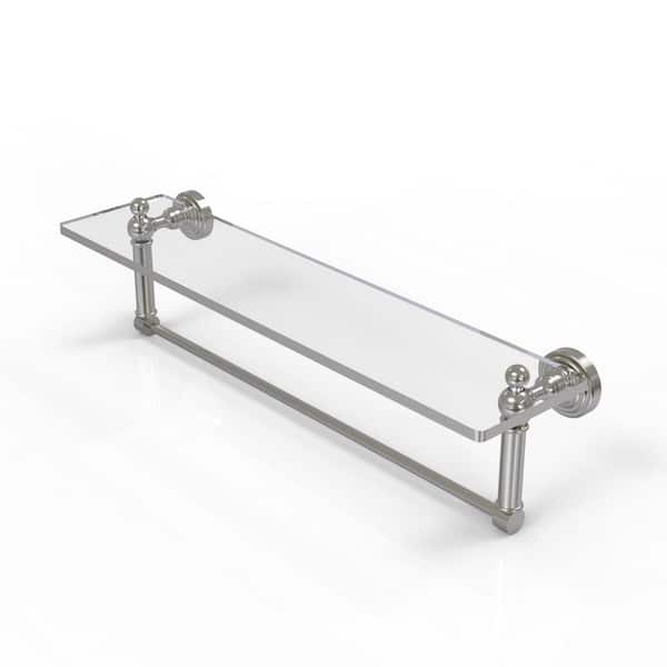 Waverly Place Collection 22 in. Glass Vanity Shelf with Integrated Towel Bar in Satin Nickel