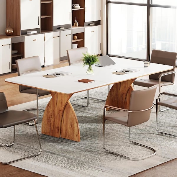 BYBLIGHT Moronia 70.87 in. Rectangular White Computer Desk with Storage Crossed Legs, Conference Table Office Meeting Room 6-8