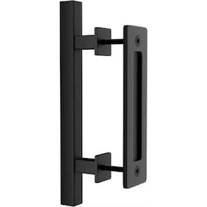 12 in. L Black Powder Coated Finish Pull and Flush Barn Door Handle Set, Large Rustic Two-Side Design
