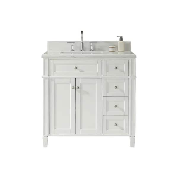 36 in. Solid Wood White Bath Vanity with Carrara White Cultured Marble Top, 4 Drawers, Soft-Closing, Assembled
