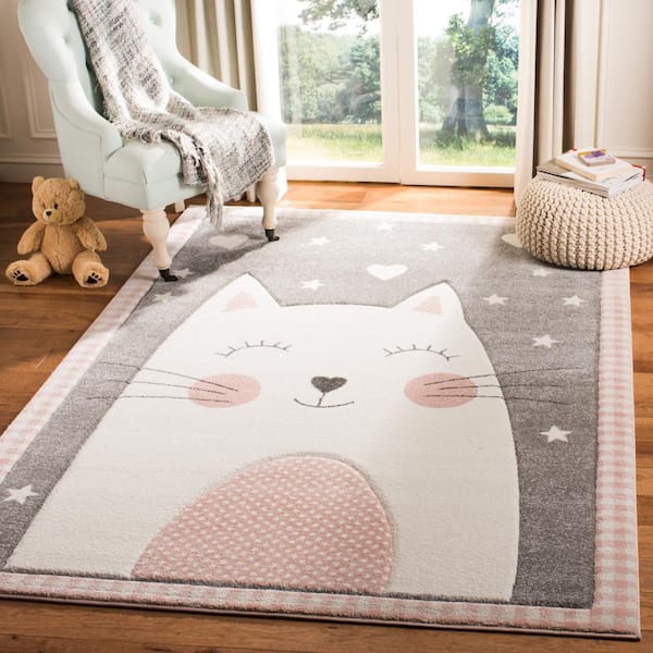 Carousel Kids Pink/Gray 4 ft. x 6 ft. Border Animal Print Area Rug