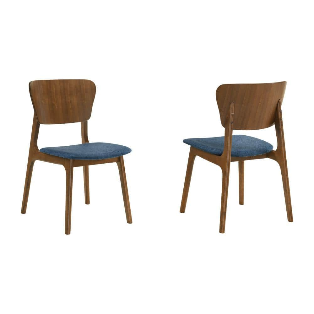 Blue and Brown Fabric Padded Seat Dining Chair (Set of 2) -  Benjara, BM308852