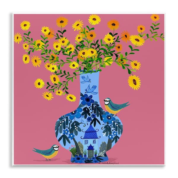 Stupell Industries Ornate Vase with Daisies by Kay Widdowson Unframed Nature Graphic Art Print 12 in. x 2 in.