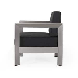 Alvira Silver 3-Piece Aluminum Patio Conversation Set with Grey Cushions
