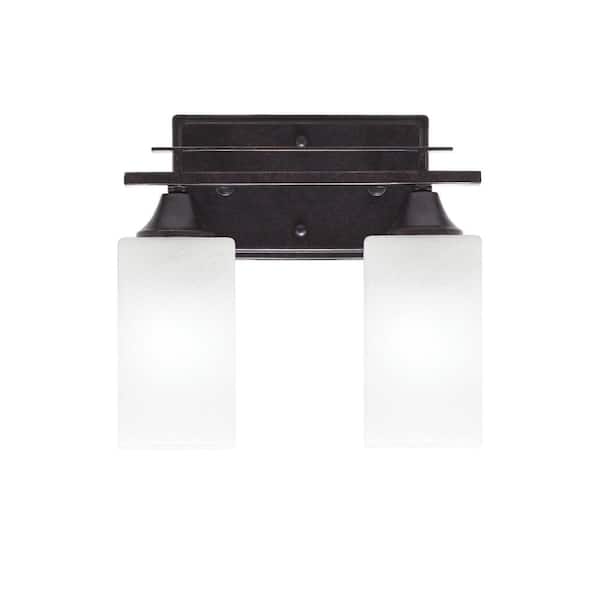 Unbranded Ontario 11 in. 2-Light Vanity Light Dark Granite Square White Marble Glass Shade